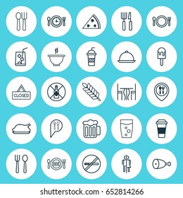 Meal Icons Set. Collection Of Lolly, Food Mapping, Mocha And Other Elements. Also Includes Symbols Such As Fork, Hanging, Closed.