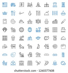 meal icons set. Collection of meal with steaks, burger, food and restaurant, spoon, dinnerware, bar, picnic, tandoor, cookies, eggs, baguettes. Editable and scalable meal icons.
