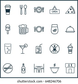 Meal Icons Set. Collection Of Stop Smoke, No Drinking, Lemonade And Other Elements. Also Includes Symbols Such As Glass, Lemonade, Martini.