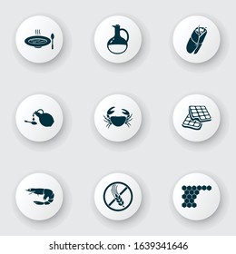 Meal icons set with honey combs, crab, waffle and other pancake elements. Isolated vector illustration meal icons.