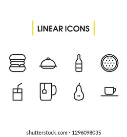 Meal icons set with juice, pear and burger elements. Set of meal icons and cheeseburger concept. Editable vector elements for logo app UI design.