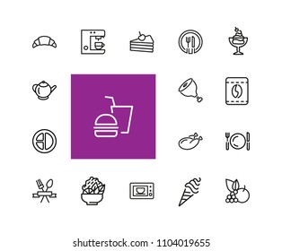 Meal icons. Set of line icons. Restaurant, coffee shop, bakery. Food service concept. Vector illustration can be used for topics like food, lunch, cafe.