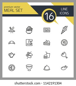 Meal icons. Set of line icons. Restaurant, coffee shop, bakery. Food service concept. Vector illustration can be used for topics like food, lunch, cafe.