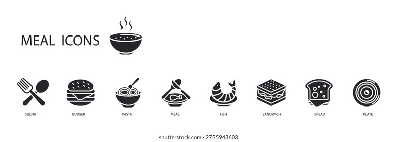 Conjunto de iconos de comida y estilo plano, fondo transparente