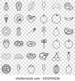 Meal icons set. Outline style of 36 meal vector icons for web for any design