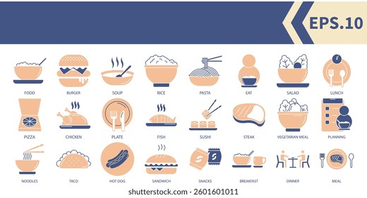 Meal icons set . Meal pack symbol vector elements for infographic web