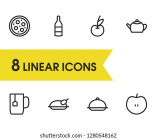 Meal icons set with pizza, meal and cherry elements. Set of meal icons and grilled concept. Editable vector elements for logo app UI design.