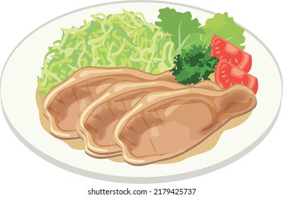 Meal illustration
Grilled pork ginger (round plate)