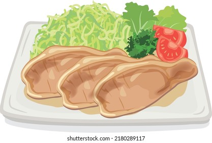 Meal illustration
Grilled pork ginger (square plate)