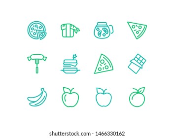 Meal line icon set. Set of line icons on white background. Food concept. Pizza, lemonade, banana. Vector illustration can be used for topics like supermarket, cooking