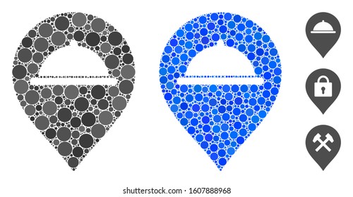 Meal marker mosaic of circle elements in various sizes and color tinges, based on meal marker icon. Vector circle elements are organized into blue composition.