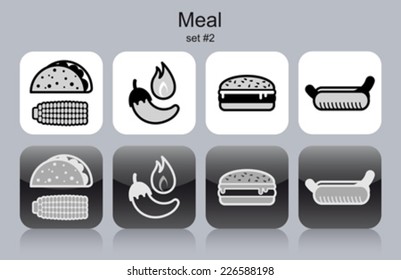 Meal menu food and drink icons. Set of editable vector monochrome illustrations.
