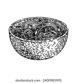 meal noodles hand drawn. instant food, chinese tasty, yellow bowl meal noodles vector sketch. isolated black illustration