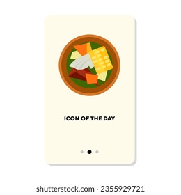 Meal on plate flat icon. Tatsy meal isolated sign. Restaurant dish, cuisine, menu, food, catering concept. Vector illustration symbol elements for web design