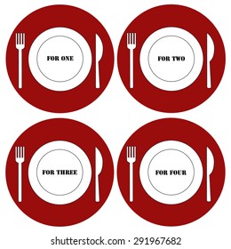 Meal for one, two, three, four - vector icons set 