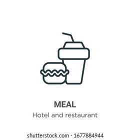 Meal outline vector icon. Thin line black meal icon, flat vector simple element illustration from editable hotel concept isolated stroke on white background