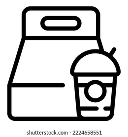 Essenspack Symbol Umrissvektor. Mittagsschachtel. Schulessen