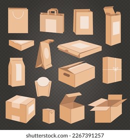 Essenspackung. Verschiedene Behälter für Snack-Papier-Box für Getränke neueste Vektorgrafiken
