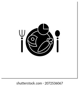 Meal plan glyph icon. 2000 calories day diet. Healthy food.Fruits, vegetables, protein, whole grains, and healthy fats. Dont overeat.Dash diet.Filled flat sign. Isolated silhouette vector illustration