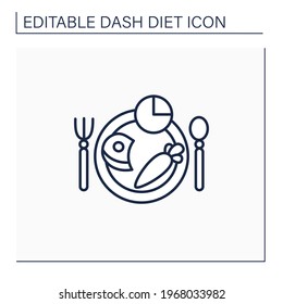 Meal plan line icon. 2000 calories day diet. Healthy food.Fruits, vegetables, protein, whole grains, and healthy fats. Dont overeat.Dash diet concept. Isolated vector illustration.Editable stroke