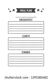 Meal Plan. Vector Template for Agenda, Planner and Other Stationery. Printable Organizer for Study, School or Work. Objects Isolated on White Background.