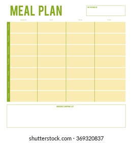 Meal Plan for a week, note page. Vector printable boxes,half boxes, in flat colors for planners, Printable to do pages for life planner. Diet plan page