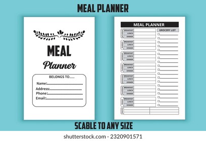 meal planner. daily food planner. Low content kdp interior design template