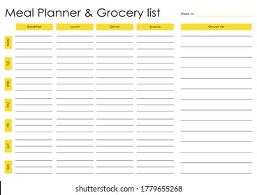 Meal planner and grocery list landscape