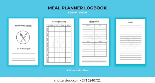 Meal Planner Logbook KDP Interior Weekly Meal Planning and Food Tracking Pages