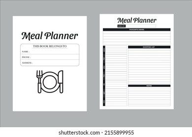 Meal Planner printable template . Easily plan out of your weekly meals. Simple Clear Vector illustration design. Blank white notebook page isolated