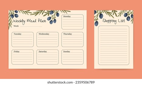 meal planner and shopping list template with fruit illustration
