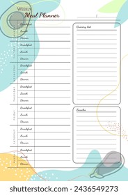 Meal Planner. Vertical vector planner for a week. Planning of proper nutrition and grocery shopping.