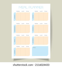 Meal Planner for the week format A4 for printing.