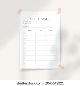 Meal planner, weekly diet tracker, vector template for diary or calender