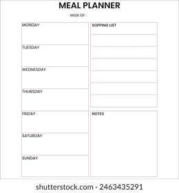 Meal Planner, obtendrá archivos EPS listos para imprimir de alta calidad. Viene en tamaños populares, y los archivos son editables.