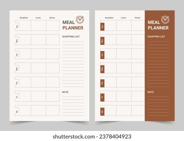 Meal Planners Template, Modern Planner Template Set, Vector Planner