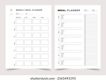 Meal Planners Template, Modern Planner Template Set, Vector Planner