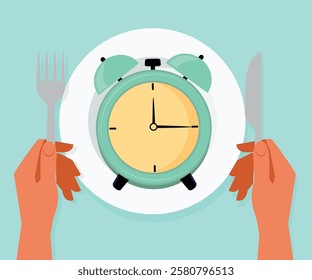 Meal planning for diet concep. Breakfast  Clock. Diet plan with healthy food. Weight loss, calorie control and physical activity. stock illustration