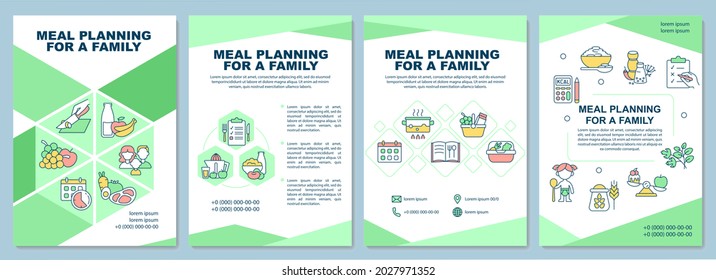 Meal Planning For Family Brochure Template. Diet For Kids, Adults. Flyer, Booklet, Leaflet Print, Cover Design With Linear Icons. Vector Layouts For Presentation, Annual Reports, Advertisement Pages