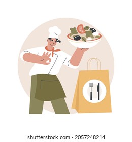 Meal prep service abstract concept vector illustration. Healthy meal prep no-contact delivery, prepared fresh daily, virus free food, social distancing, stay home, chef recipe abstract metaphor.