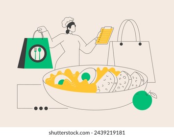 Meal prep service abstract concept vector illustration. Healthy meal prep no-contact delivery, prepared fresh daily, virus free food, social distancing, stay home, chef recipe abstract metaphor.