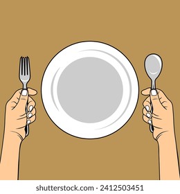 PREPARACIÓN DE LA COMIDA MANO DERECHA MANO MANTENIMIENTO DE LA PUNTA IZQUIERDA HORA Y COLOQUE EN LA ILUSTRACIÓN DEL VECTOR CENTRAL