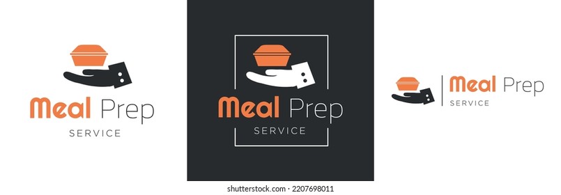 Meal preparation service logo design set, food prep store business symbol, meal delivery emblem concept, restaurant boxed dish editable commercial logotype, menu container branding, isolated