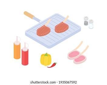 Meal preparation set. Isometric vector illustration in flat design.