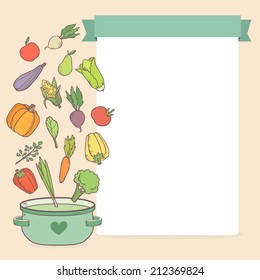 Meal recipe template design with food icons and elements. Vector illustration