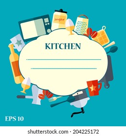 Meal recipe template vector design with kitchenware icons for your design