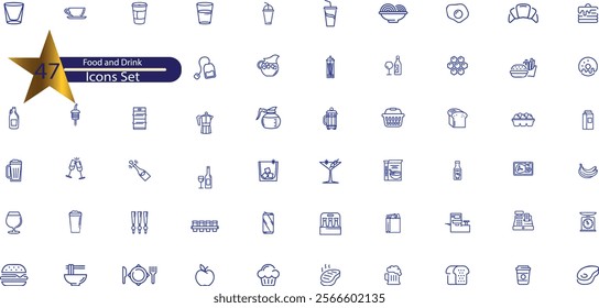 Meal Related Vector Line Icons. Contains such Icons as Fruit Basket, Noddles