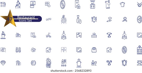 Meal Related Vector Line Icons. Contains such Icons as Fruit Basket, Noddles