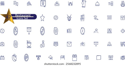 Meal Related Vector Line Icons. Contains such Icons as Fruit Basket, Noddles