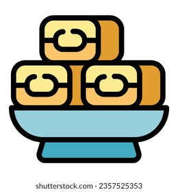 Vector de contorno del icono de rollo del resorte de la comida. Cocina. Color del menú asiático